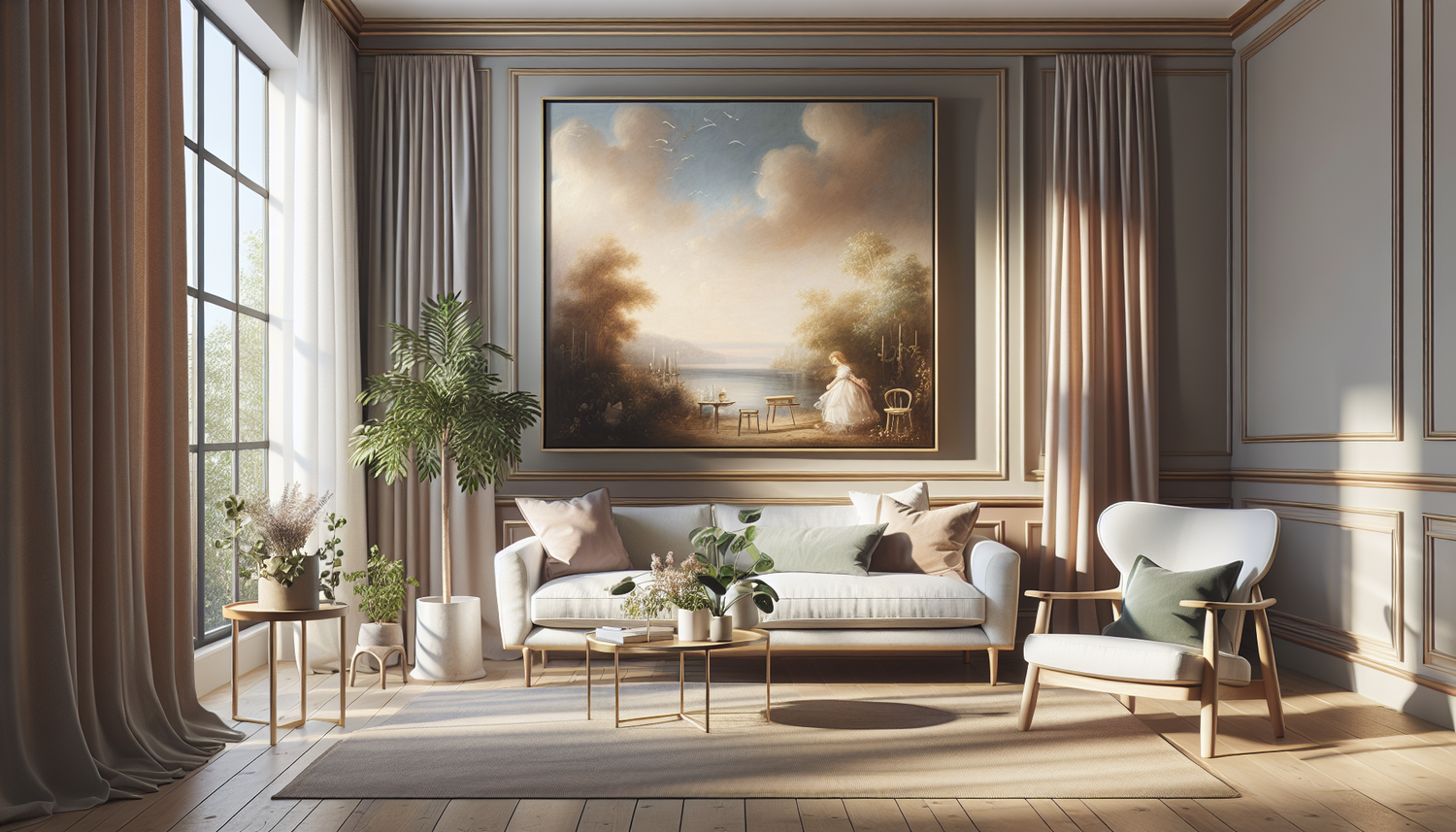 Intérieur contemporain avec tableau décoratif — ambiance Tableau Fête des Mères
