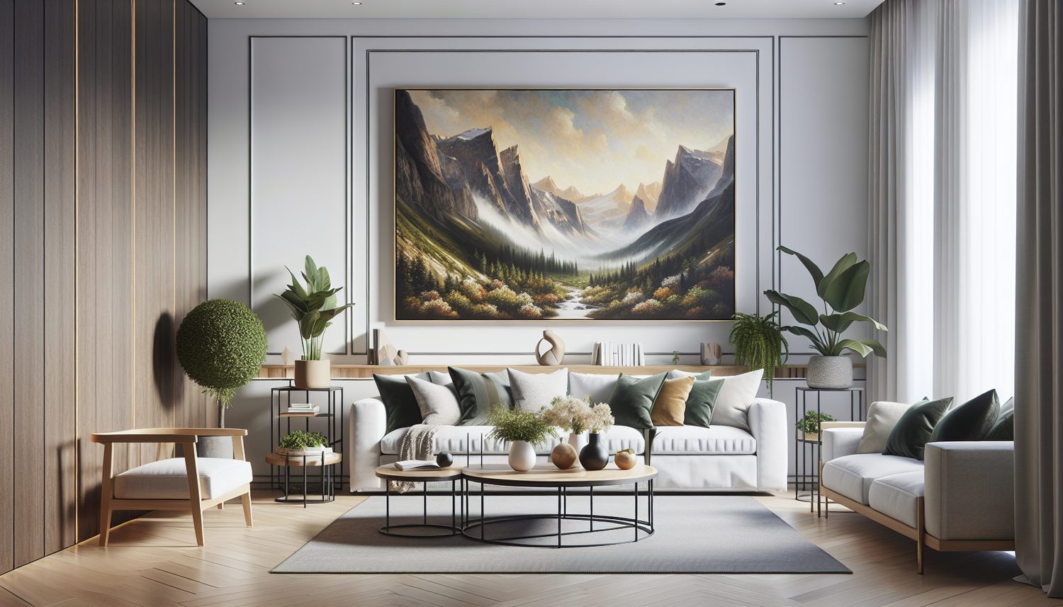 Intérieur contemporain avec tableau décoratif — ambiance Tableau Pyrénées