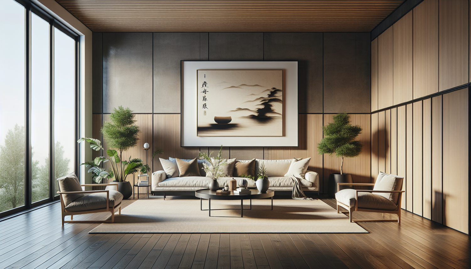 Intérieur contemporain avec tableau décoratif — ambiance Tableaux Zen