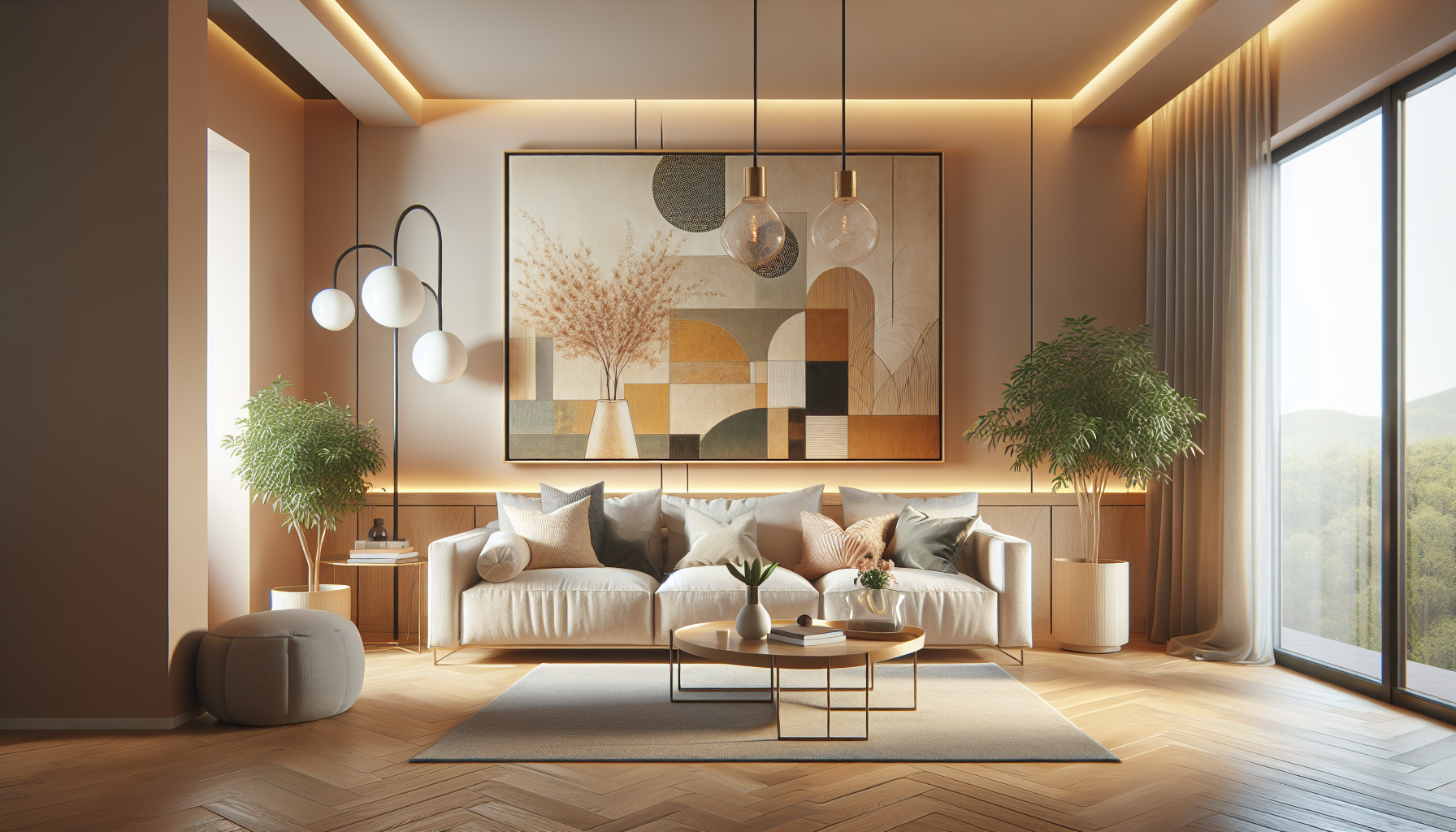 Intérieur contemporain avec tableau décoratif — ambiance Tableau Noël