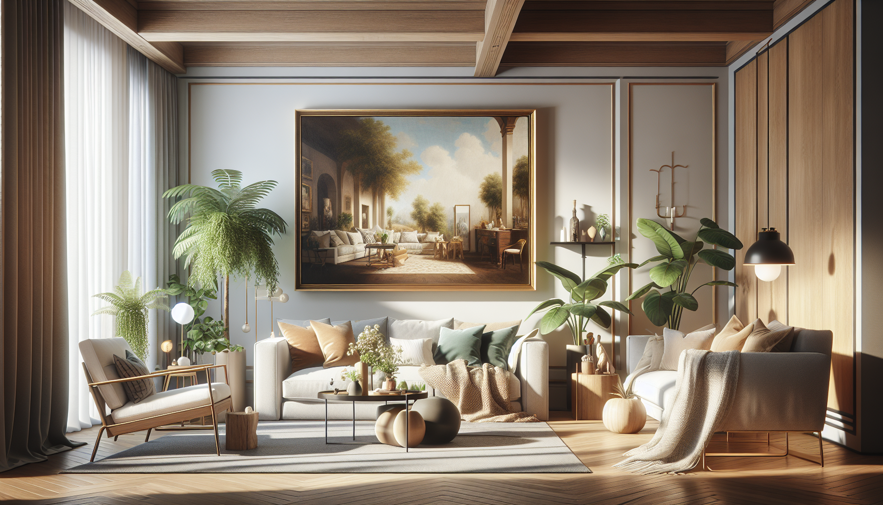 Intérieur contemporain avec tableau décoratif — ambiance Tableau Réalisme