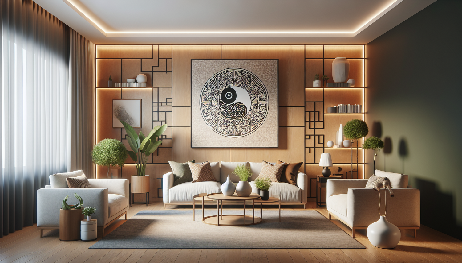 Intérieur contemporain avec tableau décoratif — ambiance Tableaux Feng Shui