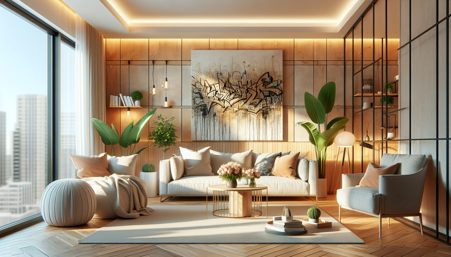 Intérieur contemporain avec tableau décoratif — ambiance Tableau Graffiti