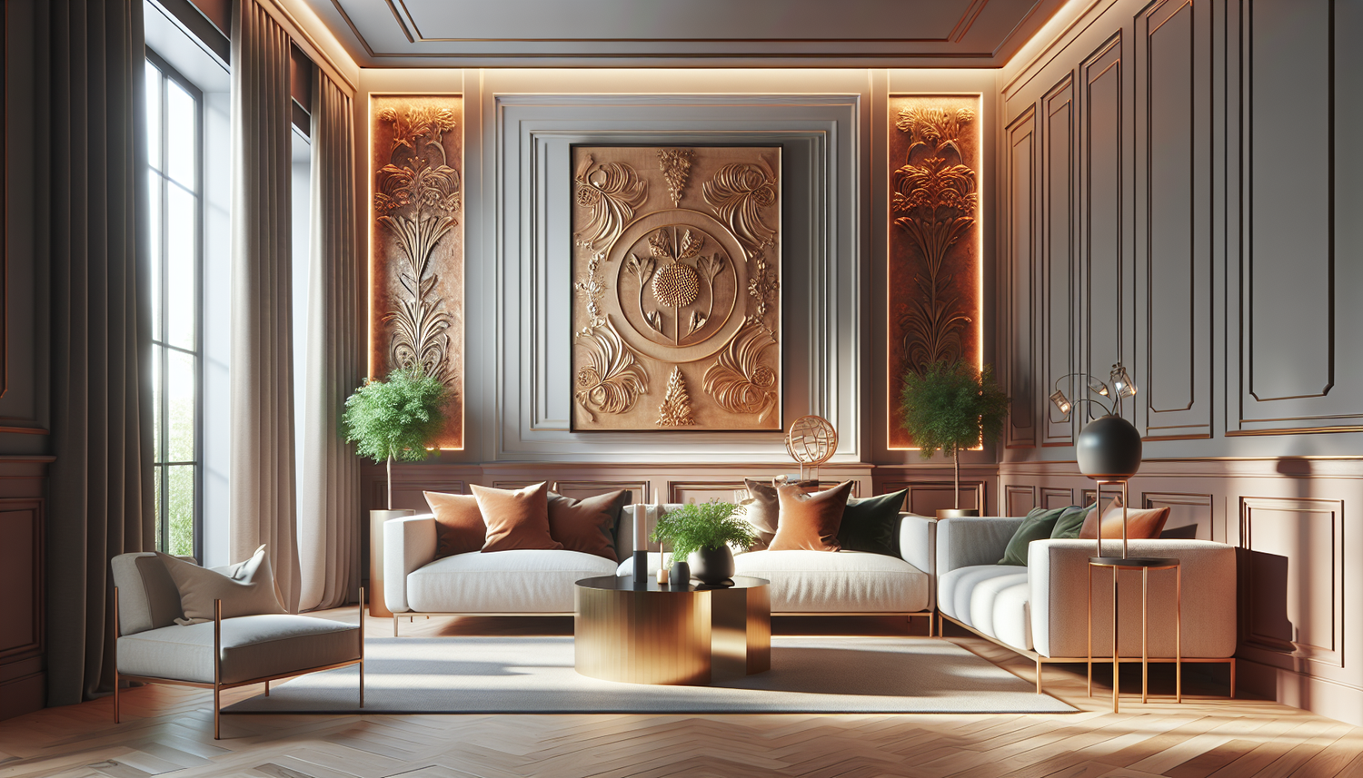 Intérieur contemporain avec tableau décoratif — ambiance Tableau Noël
