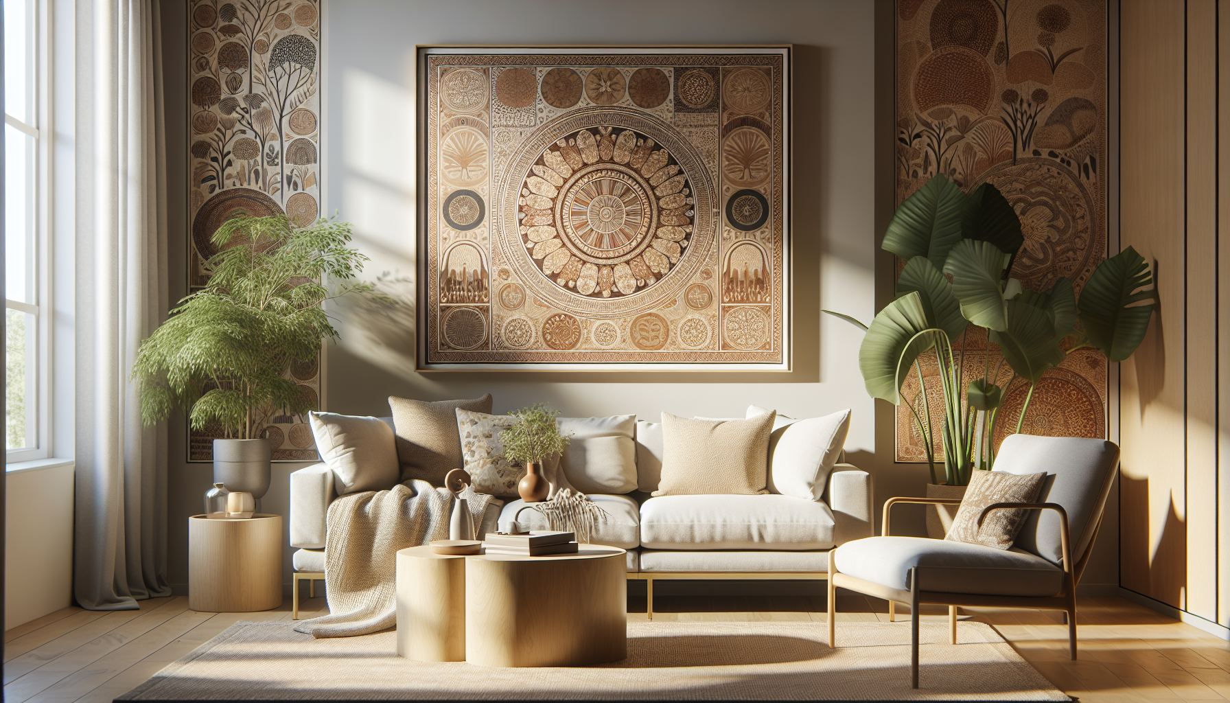 Intérieur contemporain avec tableau décoratif — ambiance Tableau Noël