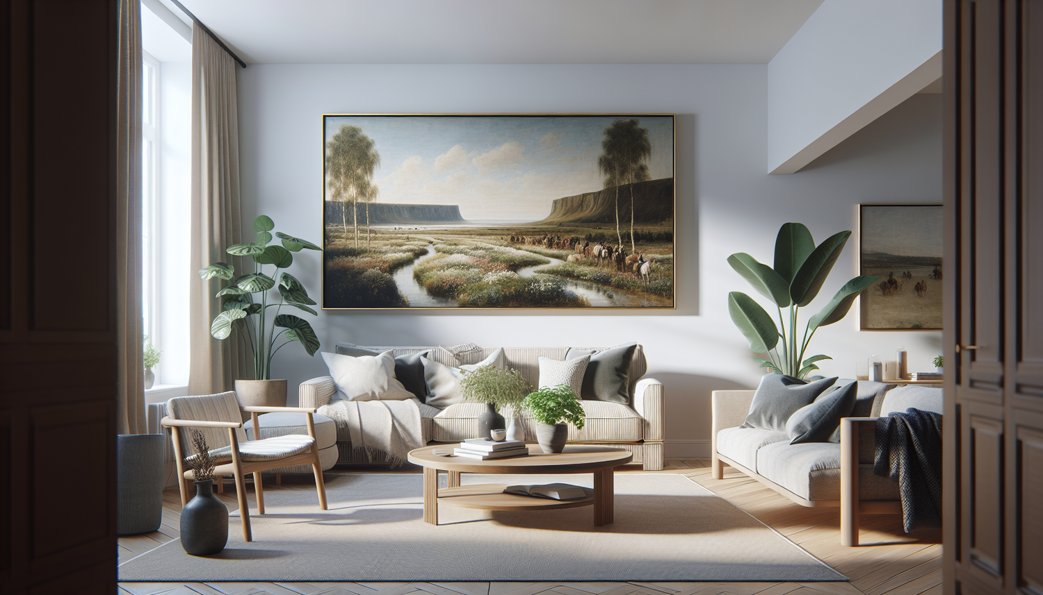 Intérieur contemporain avec tableau décoratif — ambiance Tableau Normandie