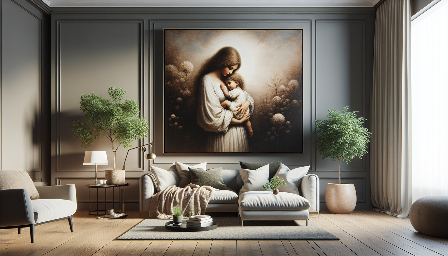 Intérieur contemporain avec tableau décoratif — ambiance Tableau Fête des Mères