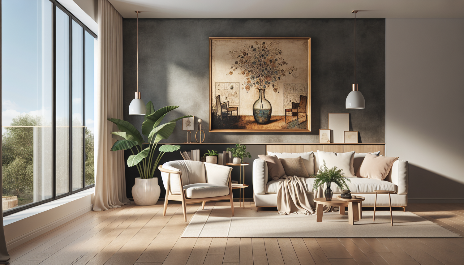 Intérieur contemporain avec tableau décoratif — ambiance Tableau Fête des Mères