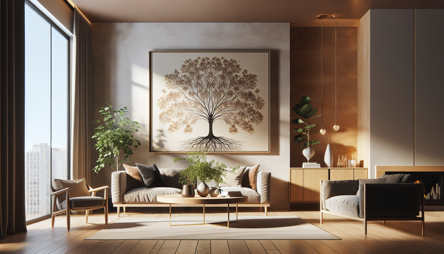 Intérieur contemporain avec tableau décoratif — ambiance Tableaux Arbre