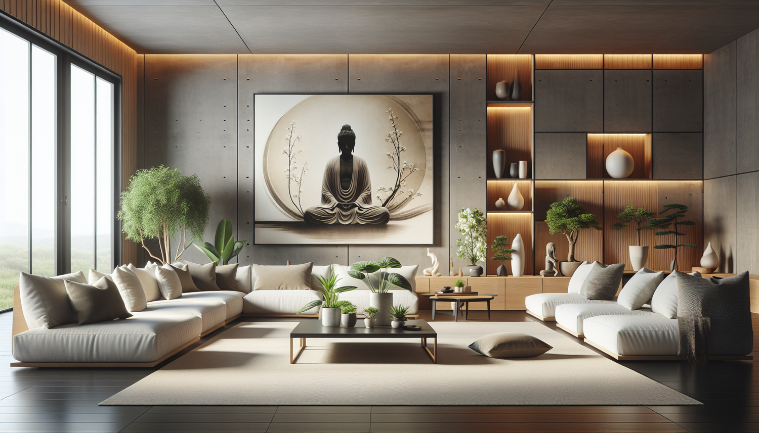 Intérieur contemporain avec tableau décoratif — ambiance Tableaux Zen