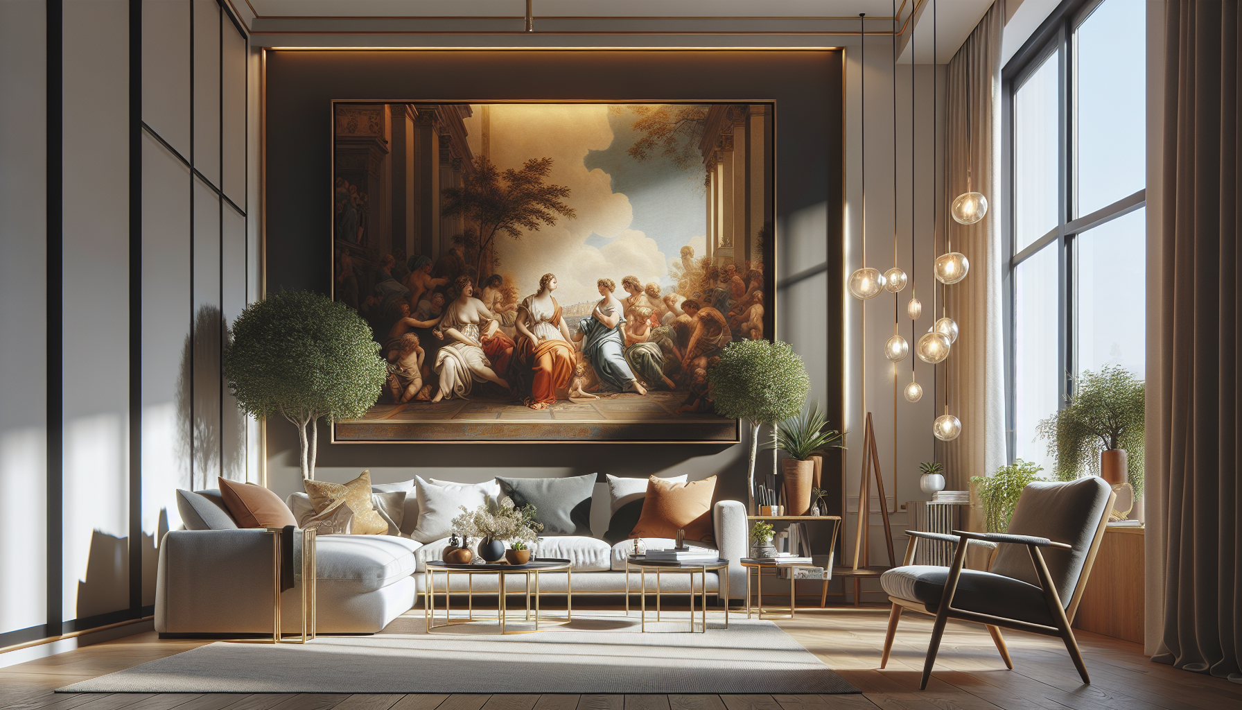 Intérieur contemporain avec tableau décoratif — ambiance Tableau Corse