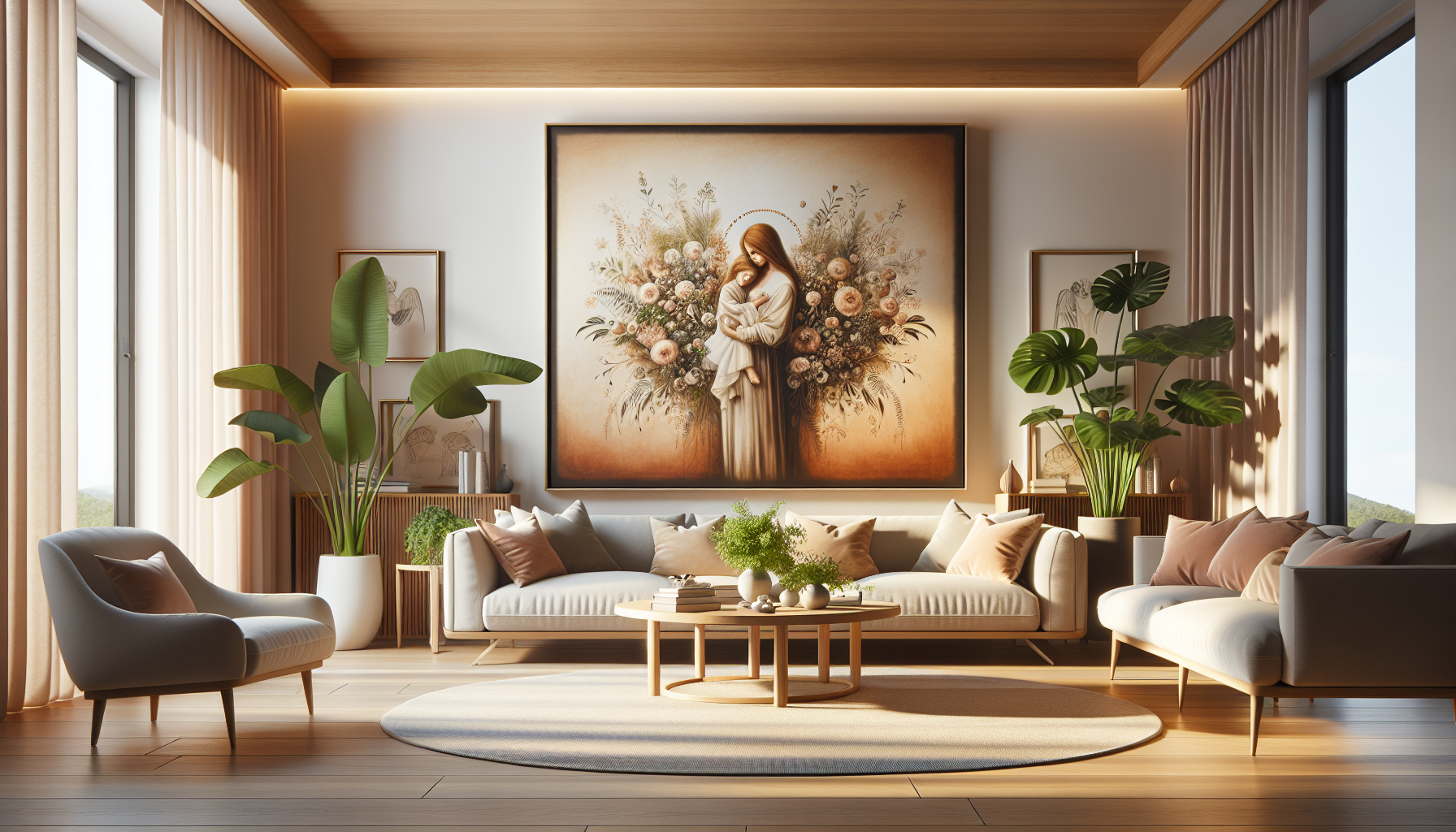 Intérieur contemporain avec tableau décoratif — ambiance Tableau Fête des Mères