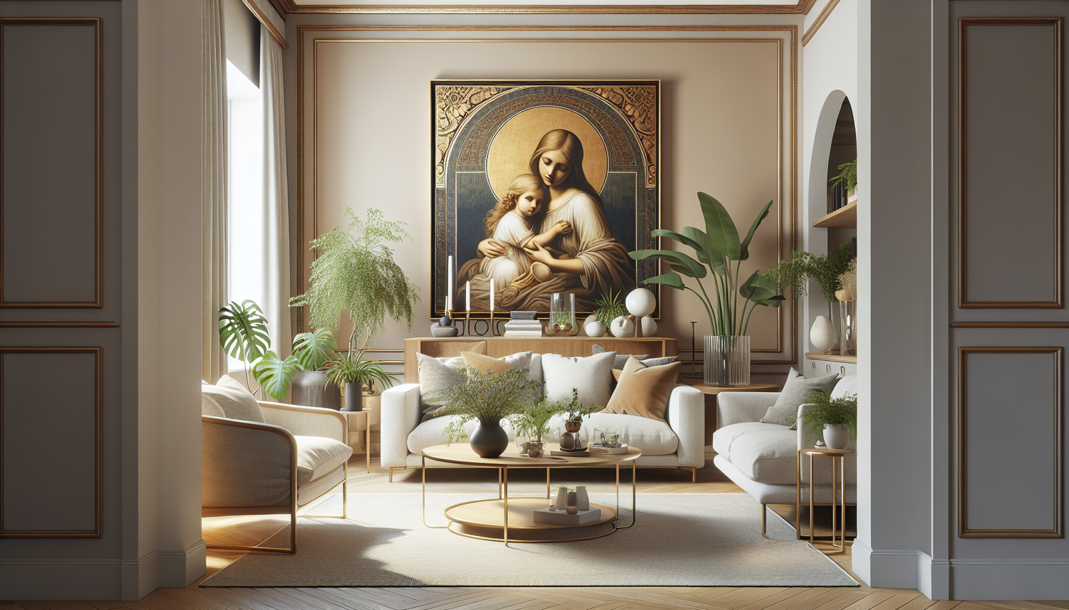 Intérieur contemporain avec tableau décoratif — ambiance Tableau Fête des Mères