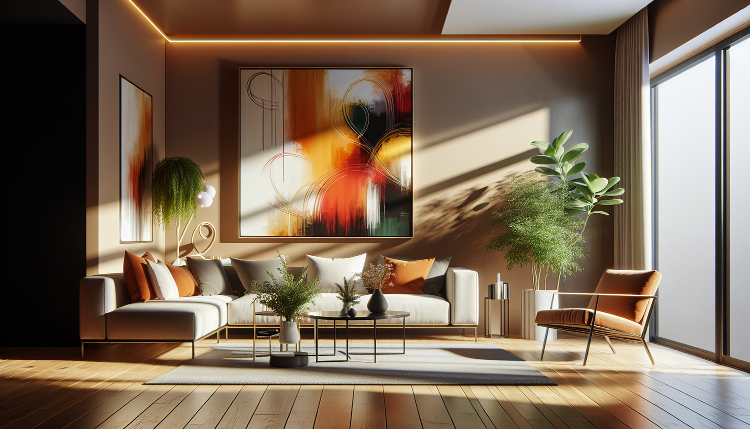 Intérieur contemporain avec tableau décoratif — ambiance Tableau Corse