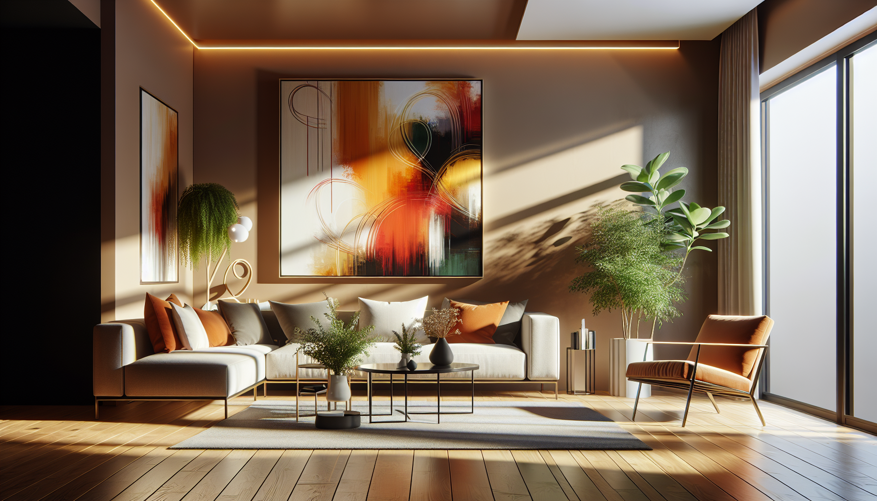 Intérieur contemporain avec tableau décoratif — ambiance Tableau Corse
