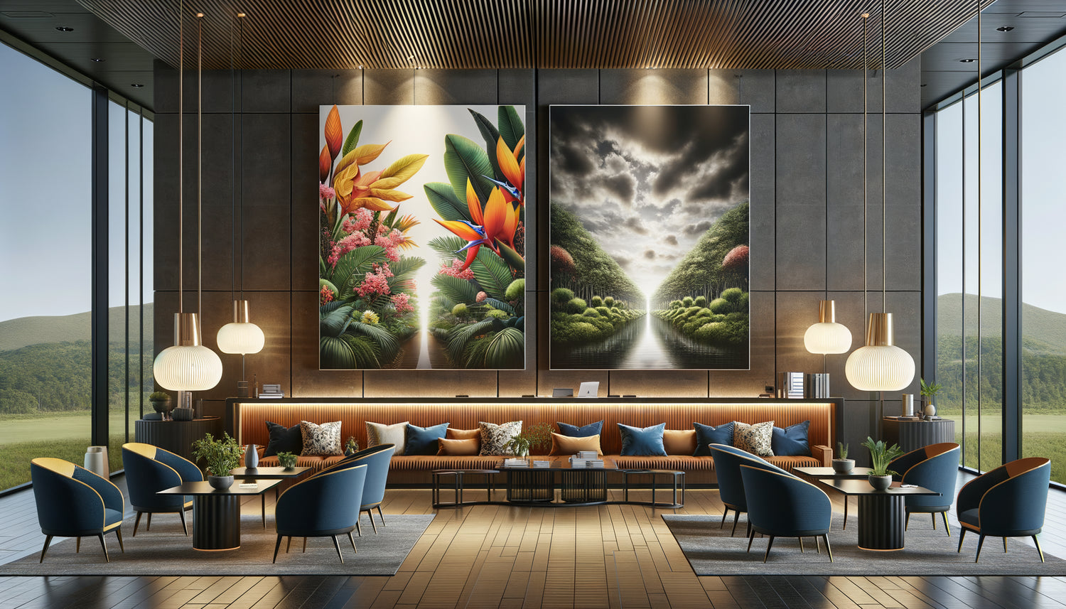 Comparaison d'impressions latex et solvant grand format pour décoration hôtelière moderne