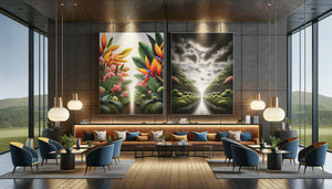 Comparaison d'impressions latex et solvant grand format pour décoration hôtelière moderne