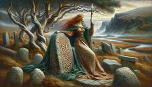 Peinture préraphaélite représentant une Valkyrie nordique dans un paysage mythologique scandinave, style 1860-1880, fusion esthétique victorienne et mythologie des Eddas
