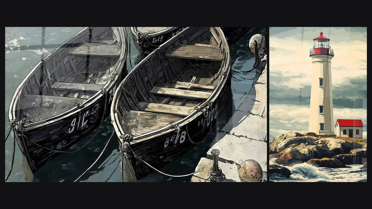 Deux tableaux côte à côte : Port N°2 et Phare N°3