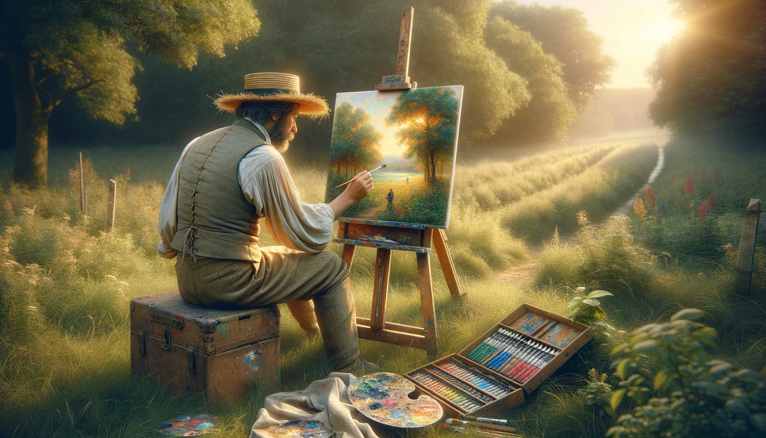 Peintre impressionniste du XIXe siècle travaillant en plein air avec tubes de peinture portables, révolution artistique de 1841