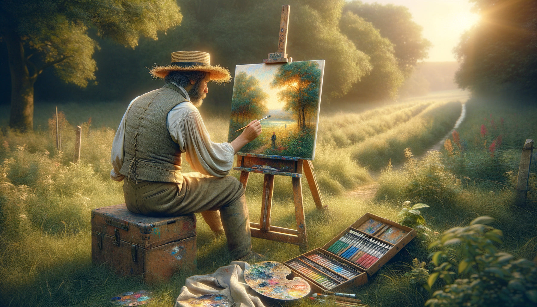 Peintre impressionniste du XIXe siècle travaillant en plein air avec tubes de peinture portables, révolution artistique de 1841