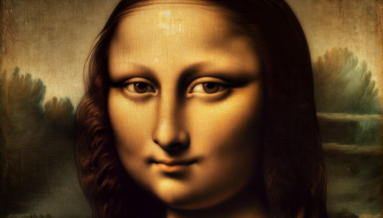 Gros plan du visage de La Joconde par Léonard de Vinci montrant l'absence de sourcils et cils, technique sfumato Renaissance