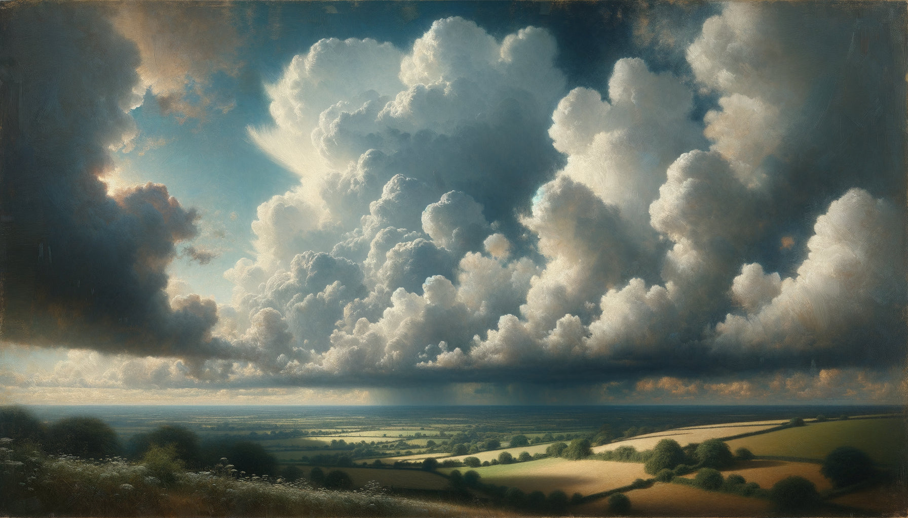 Étude de ciel dans le style caractéristique de John Constable, nuages dramatiques, technique romantique anglaise début 19ème siècle