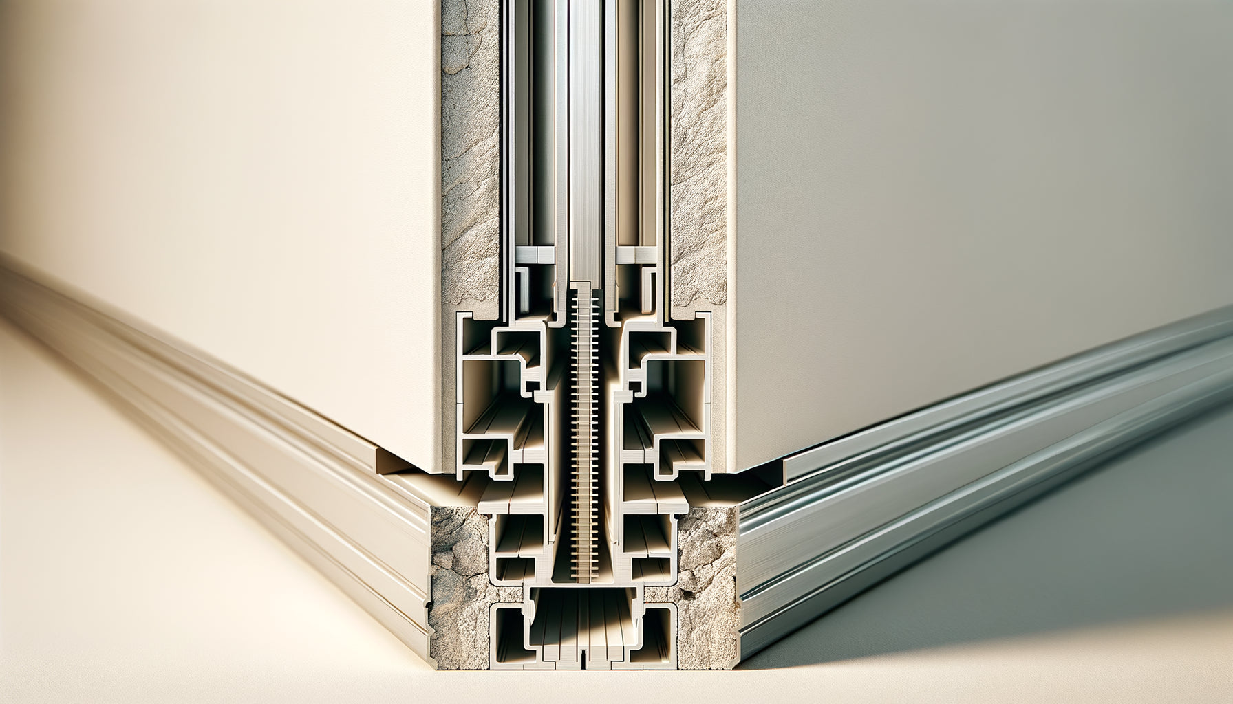 Détail technique d'un joint de dilatation invisible entre panneaux muraux contemporains, système professionnel dissimulé