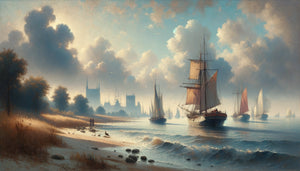 Paysage maritime dans le style de Jongkind années 1860, trait libre et lumière changeante annonçant l'impressionnisme