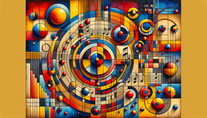 Composition abstraite style Kandinsky années 1920, formes géométriques colorées évoquant une partition musicale synesthésique