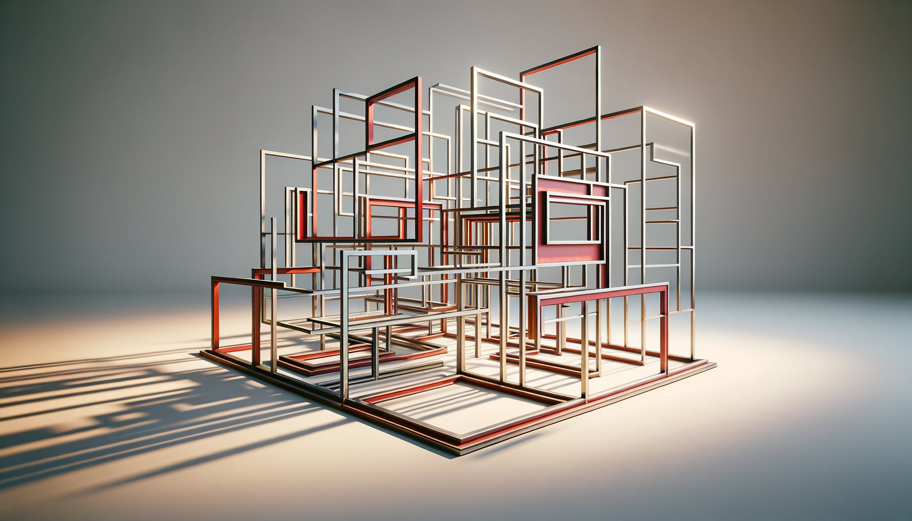 Sculpture abstraite géométrique dans le style de Katarzyna Kobro, années 1920, plaques colorées structurant l'espace vide