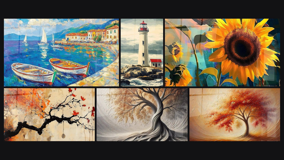Mosaïque de six tableaux, dont Port N°1, Phare N°3 et Terracotta N°4