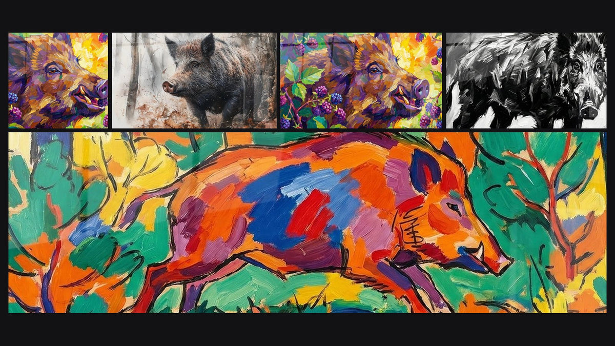 Mosaico di cinque quadri, tra cui Cinghiale N°1