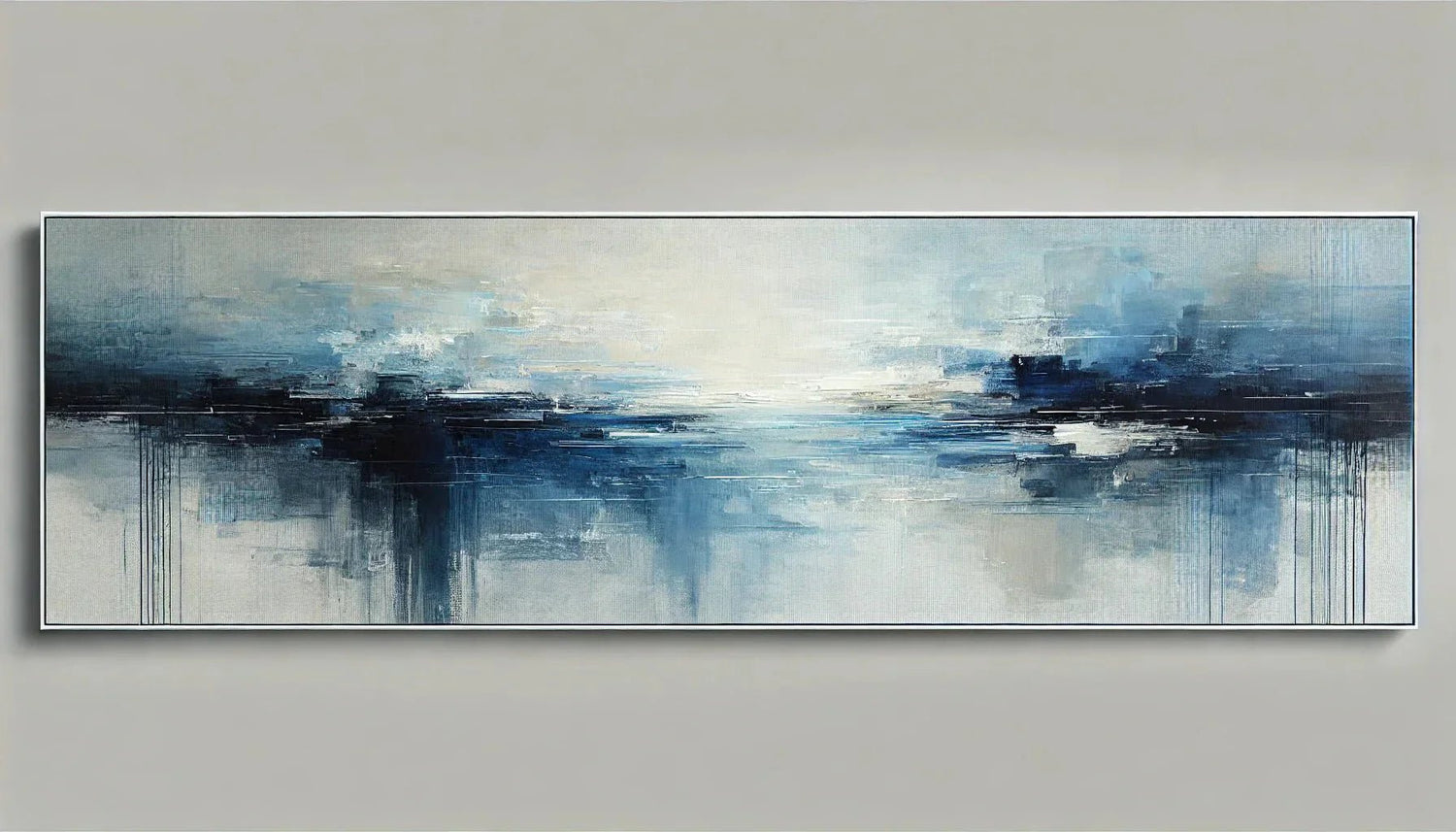 Œuvre d’art abstrait moderne bleu, alliant harmonie des couleurs et impact visuel dynamique, idéale pour une décoration murale moderne.