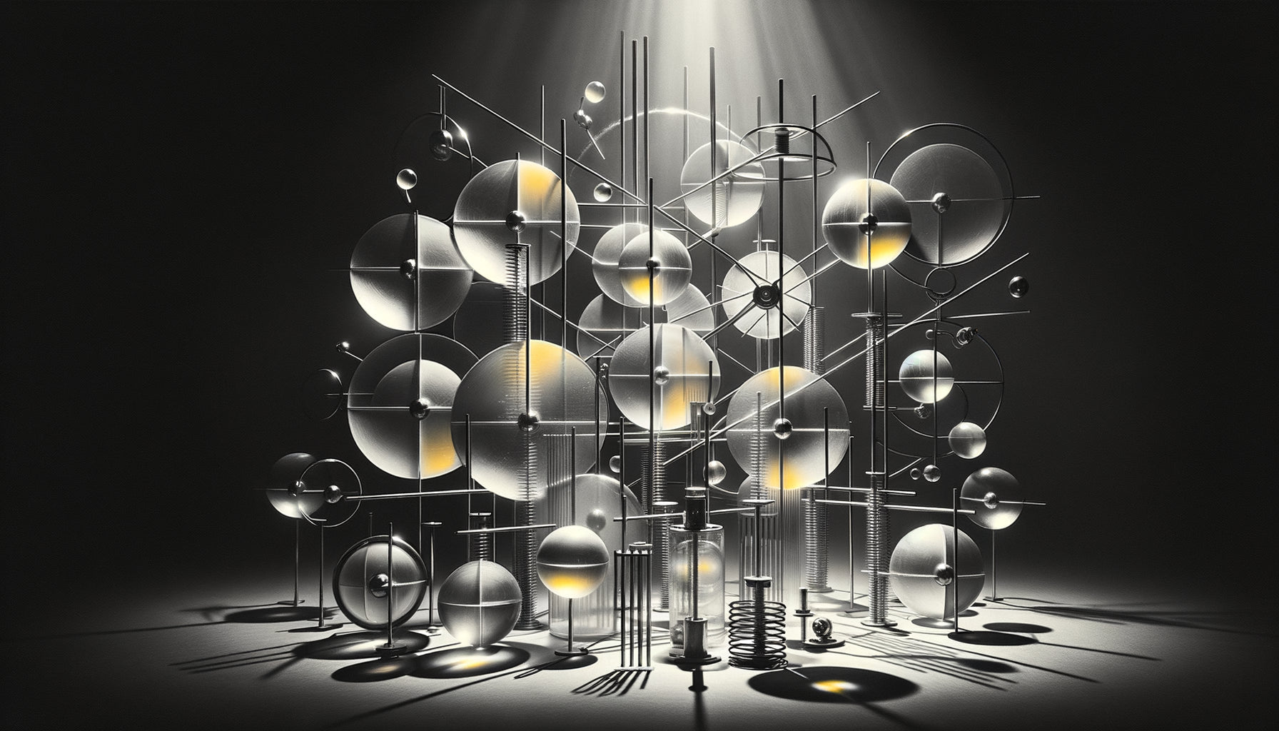 Photogramme abstrait géométrique style László Moholy-Nagy années 1920, formes lumineuses constructivistes Bauhaus