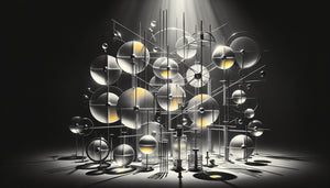 Photogramme abstrait géométrique style László Moholy-Nagy années 1920, formes lumineuses constructivistes Bauhaus