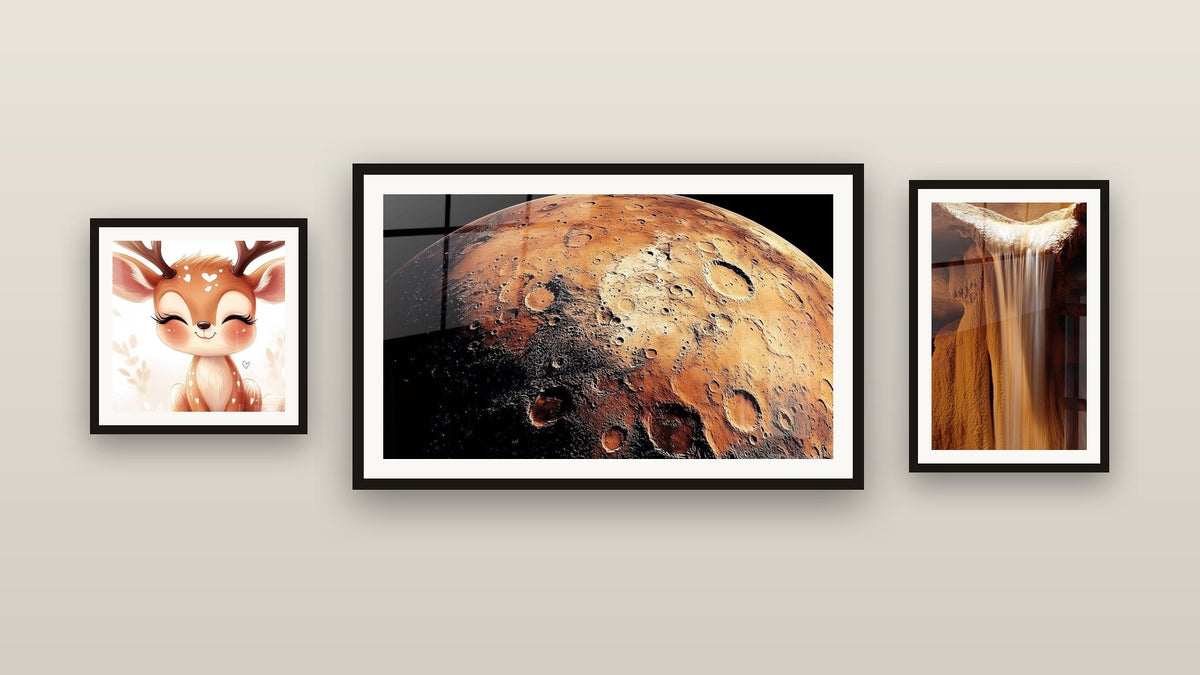 Gallery wall with three framed paintings, including Children's Wall Art No. 22