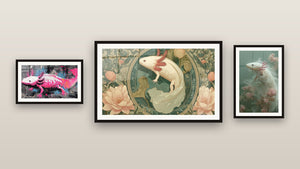 Gallery wall with three framed paintings