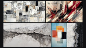 Mosaico de cinco cuadros, entre ellos Abstracto Mosaico Gris y Beige y Formas Geométricas Contraste Funcional