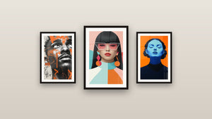 Gallery wall with three framed paintings