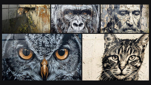 Mosaico de cinco cuadros, entre ellos Cazador de Sombras
