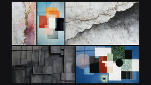 Mosaico de cinco cuadros, entre ellos Formas Geométricas Contraste Funcional y Composición Geométrica Orden Racional