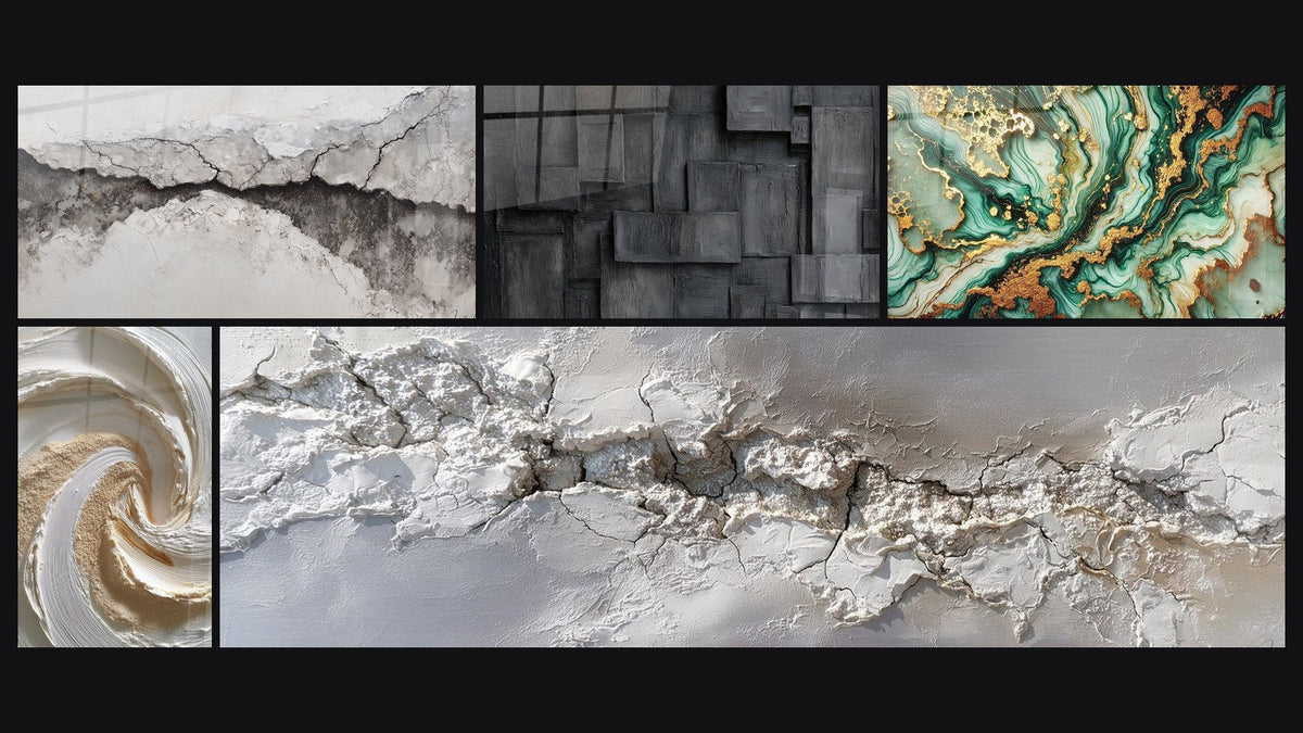 Mosaico de cinco cuadros, entre ellos Mármol Misterioso