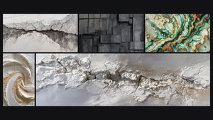 Mosaico de cinco cuadros, entre ellos Mármol Misterioso