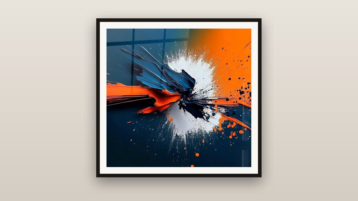 Tableau encadré sur un mur : Explosion abstraite