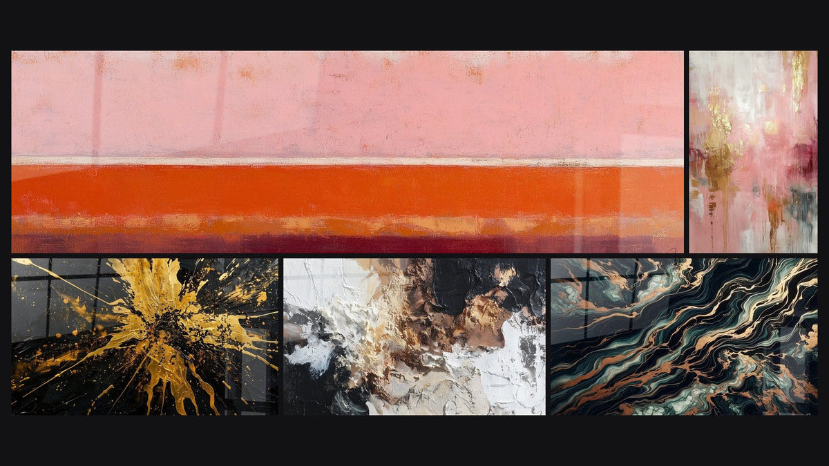 Mosaic of five paintings, including Aurifer Flow