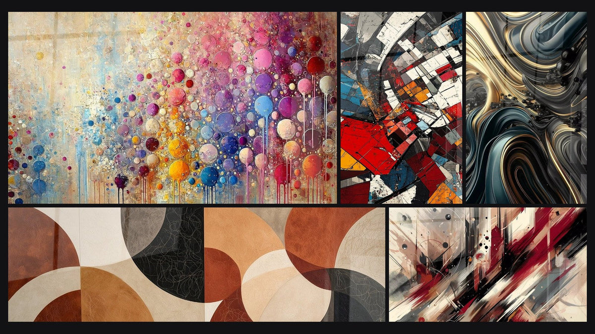 Mosaïque de cinq tableaux, dont Mosaïque de Sphères, Révolution Architecturale Moderne et Turbulence Artistique
