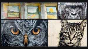 Mosaic of four paintings, including Natural Perspectives