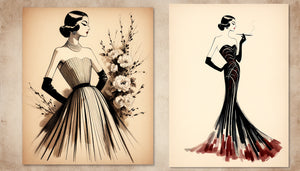 Lithographie originale signée style illustrateurs Vogue années 1950, silhouette féminine élégante haute couture, esthétique Art Déco