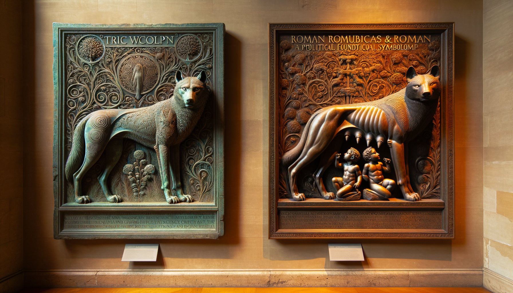 Comparaison symbolique du loup entre art étrusque mystique et art romain républicain politique, bronzes antiques